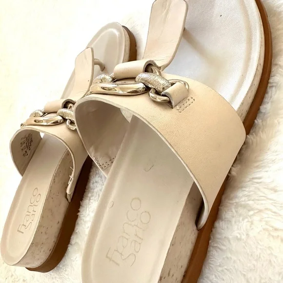 Franco Sarto Tan Sandals with Silver Chain Details Size 6.5 - Picture 6 of 8